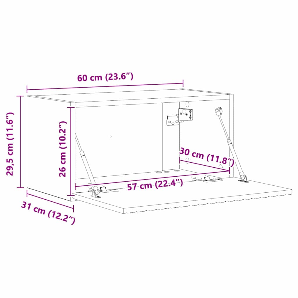 TV zidni ormar Siva Sonoma 60 x 31 x 29,5 cm Konstruirano drvo
