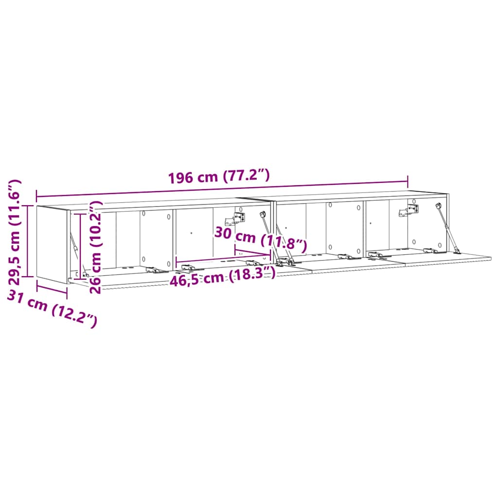 TV zidni ormar Zidne 2 pcs Sjajno bijelo 98 x 31 x 29,5 cm