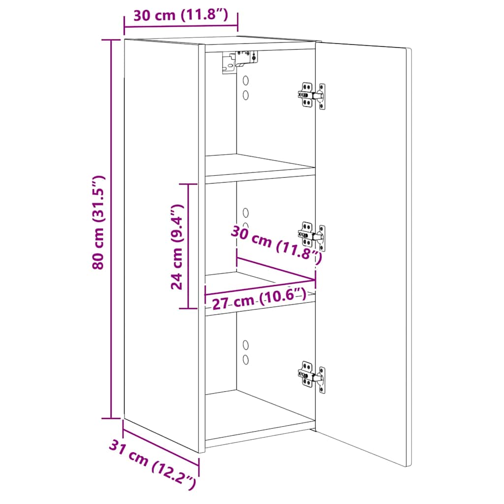 TV zidni ormar Siva Sonoma 30 x 31 x 80 cm Konstruirano drvo