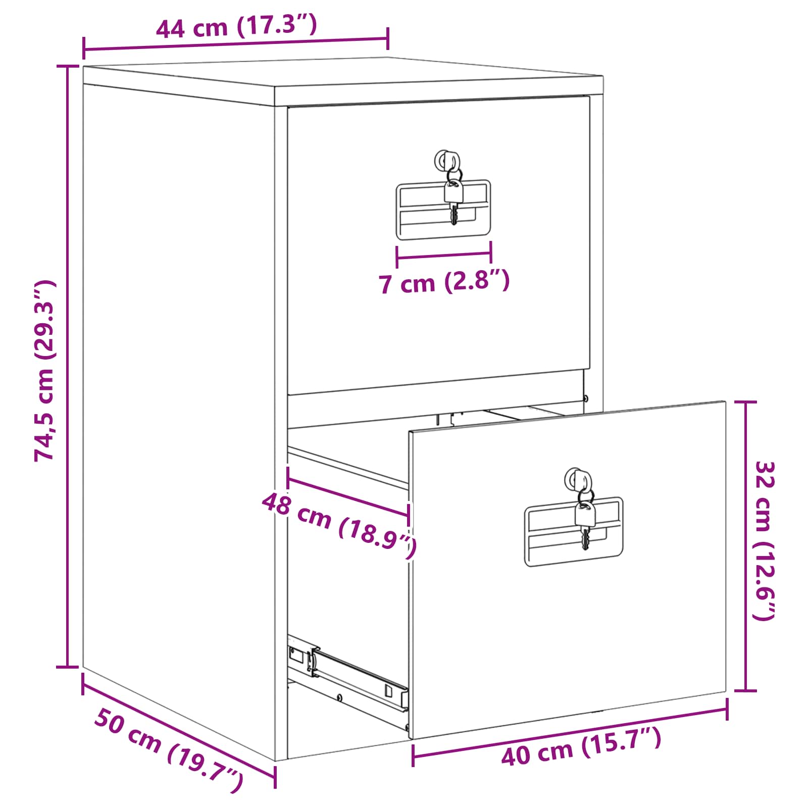 Kabinet za datoteke Crna 44 x 50 x 74,5 cm Hladno valjani čelik