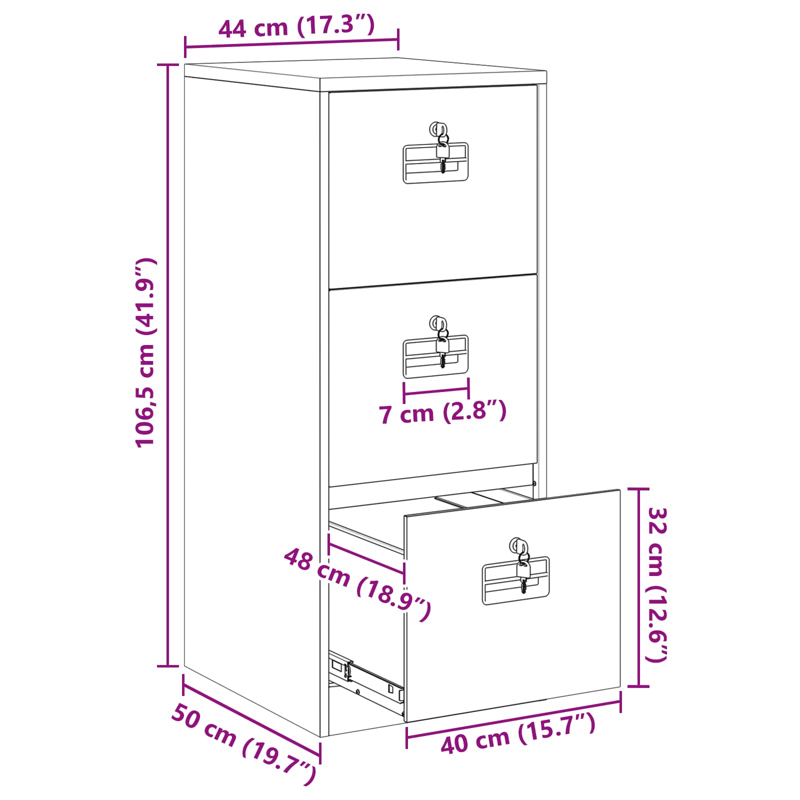 Kabinet za datoteke s ladicama Antracit 44 x 50 x 106.5 cm