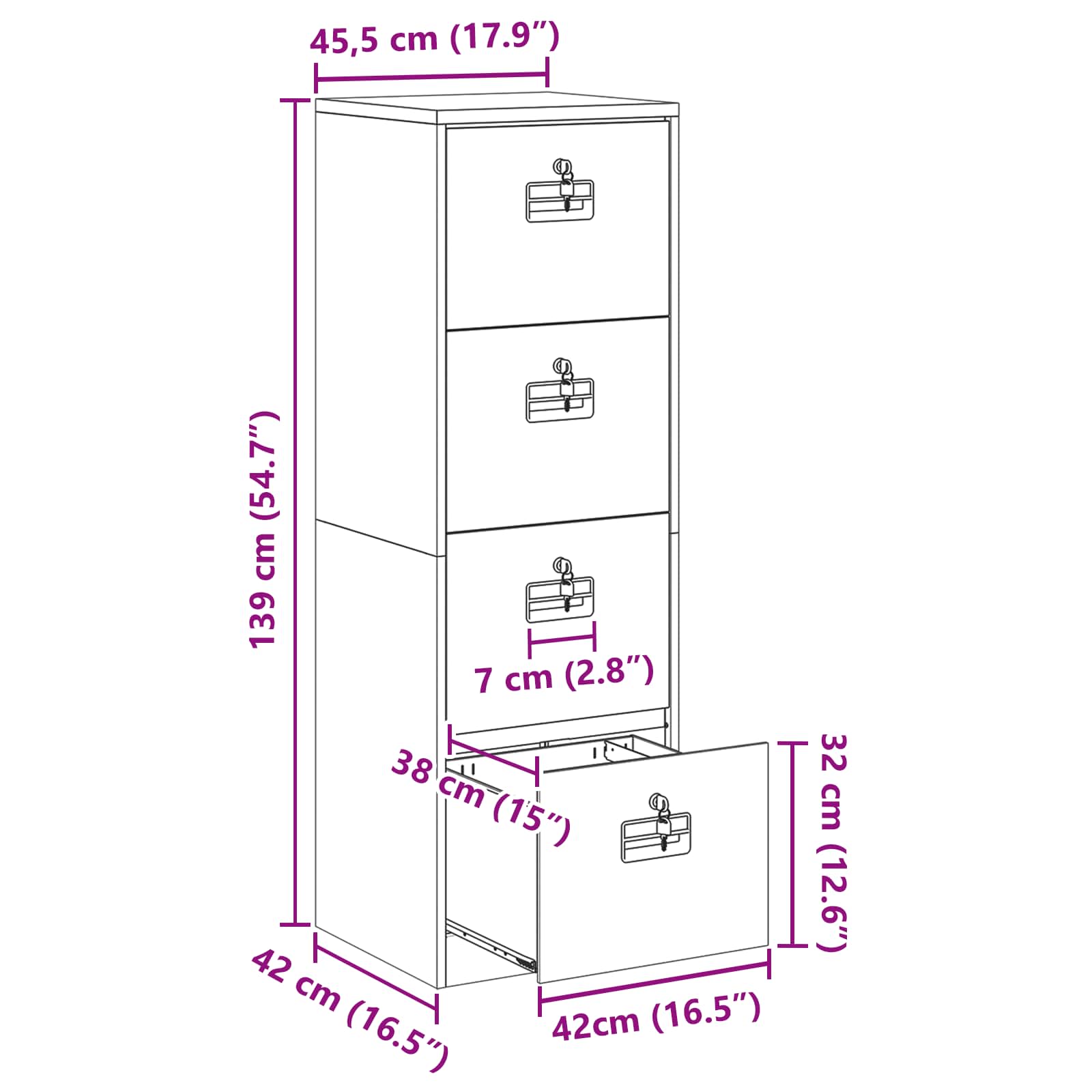 Kabinet za datoteke s ladicama Bijelo 45,5 x 42 x 139 cm