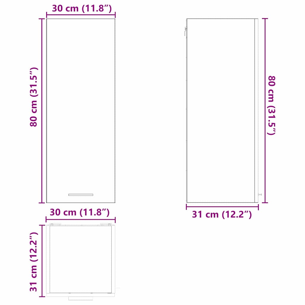Viseći ormarić 2 pcs Stari drvo i bijela 30 x 31 x 80 cm