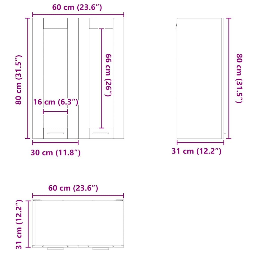 Viseći ormarić Dimljeni hrast 60 x 31 x 80 cm Konstruirano drvo