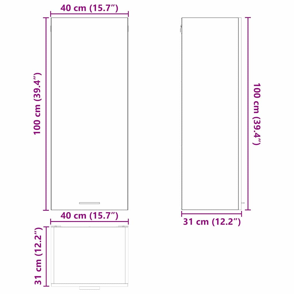 Viseći ormarić Crni hrast 40 x 31 x 100 cm Konstruirano drvo
