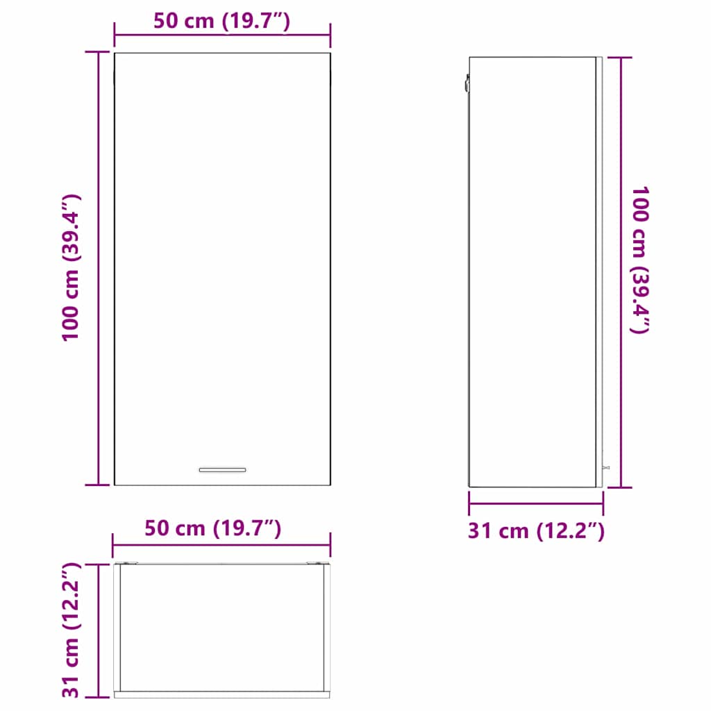 Viseći ormarić s pohranom Beton siva i bijela 50 x 31 x 100 cm