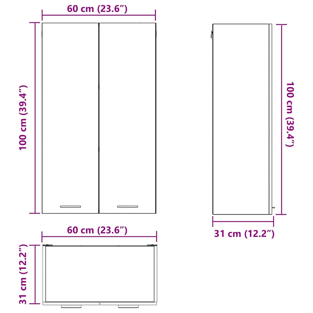 Viseći ormarić s pohranom Umjetnički hrast 60 x 31 x 100 cm