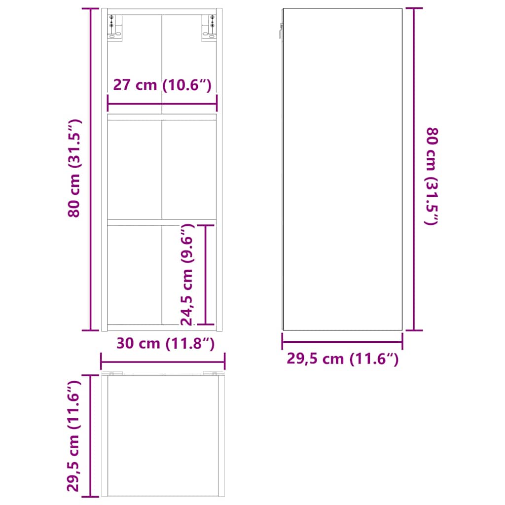 Viseći ormarić Crni hrast 30 x 29,5 x 80 cm Konstruirano drvo