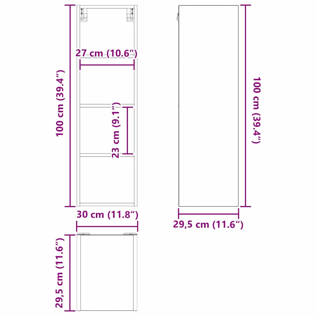 Viseći ormarić Crni hrast 30 x 29,5 x 100 cm Konstruirano drvo