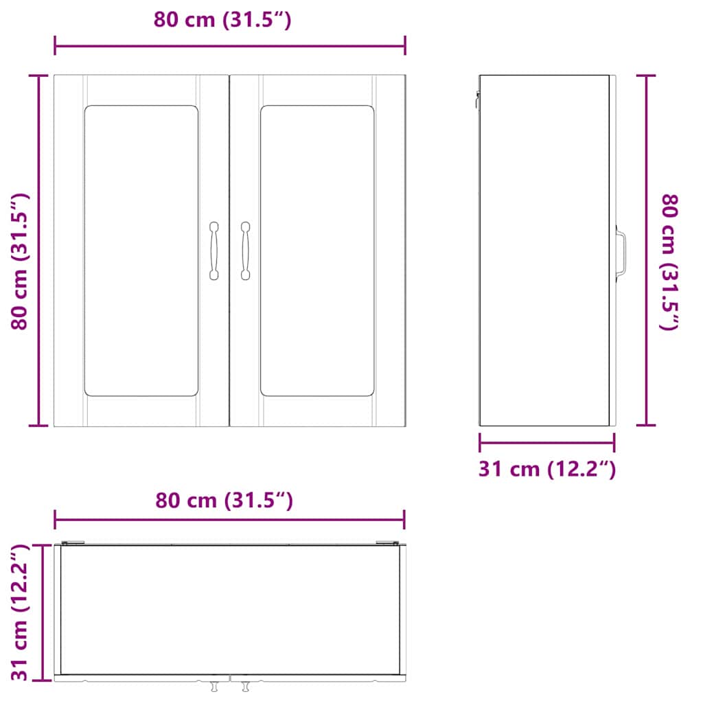 Zidni stakleni ormarić Lucca Hrast sonoma 80 x 31 x 80 cm
