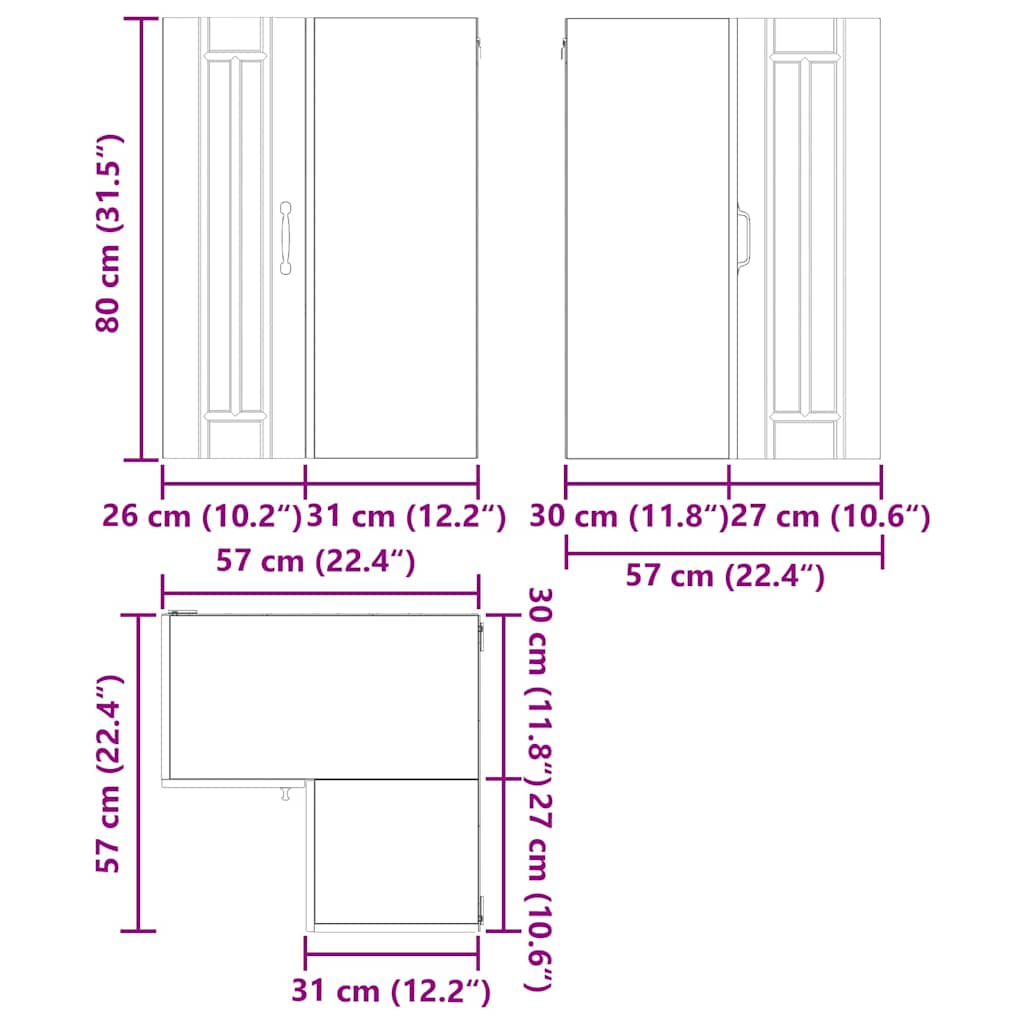 Zidni kutni ormar Lucca Crna 57 x 57 x 80 cm Konstruirano drvo