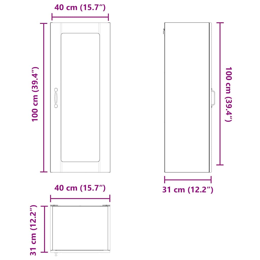 Zidni stakleni ormarić Lucca Siva sonoma 40 x 31 x 100 cm
