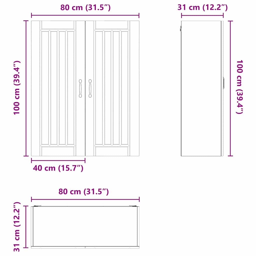 Ormar za Zid Lucca Crna 80 x 31 x 100 cm Konstruirano drvo