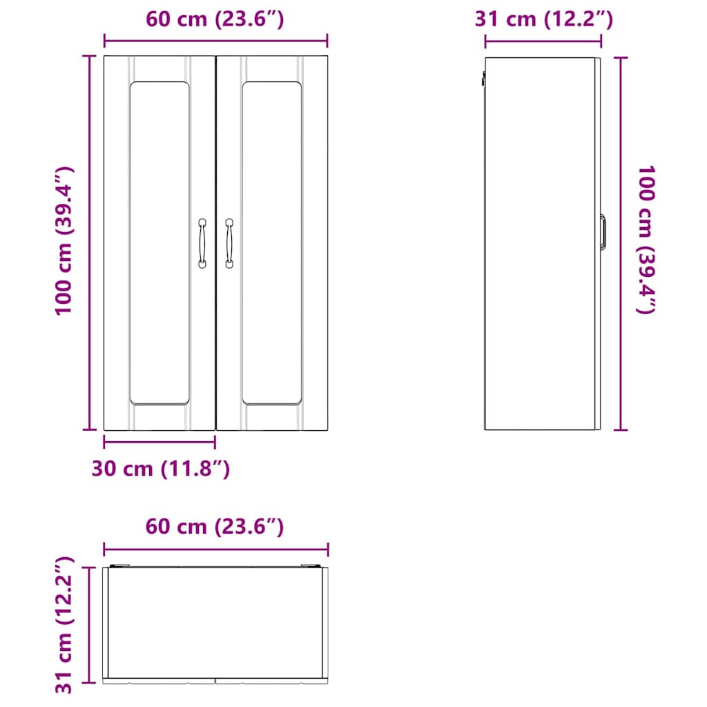 Zidni stakleni ormarić Lucca Betonska siva 60 x 31 x 100 cm