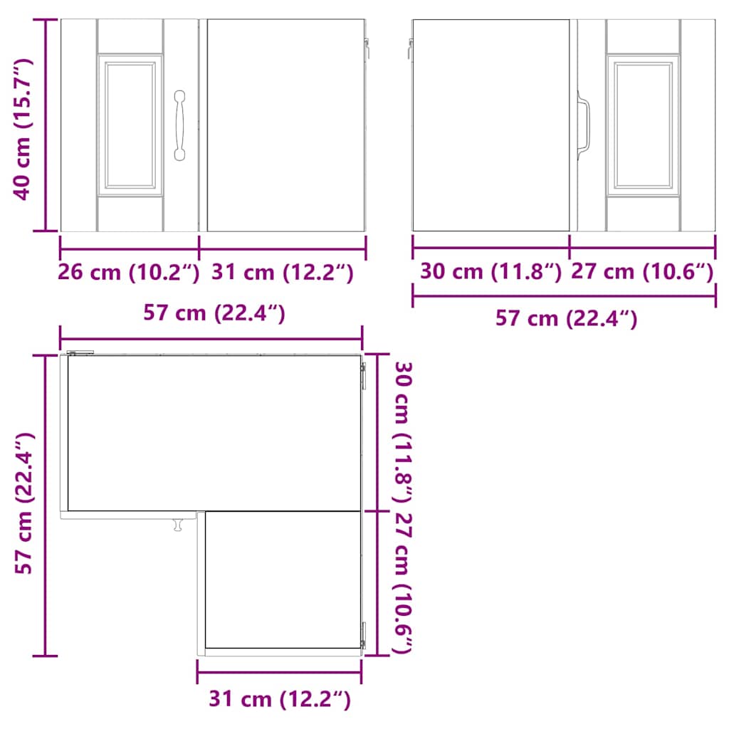 Zidni kutni ormar Staro drvo 57 x 57 x 40 cm Konstruirano drvo