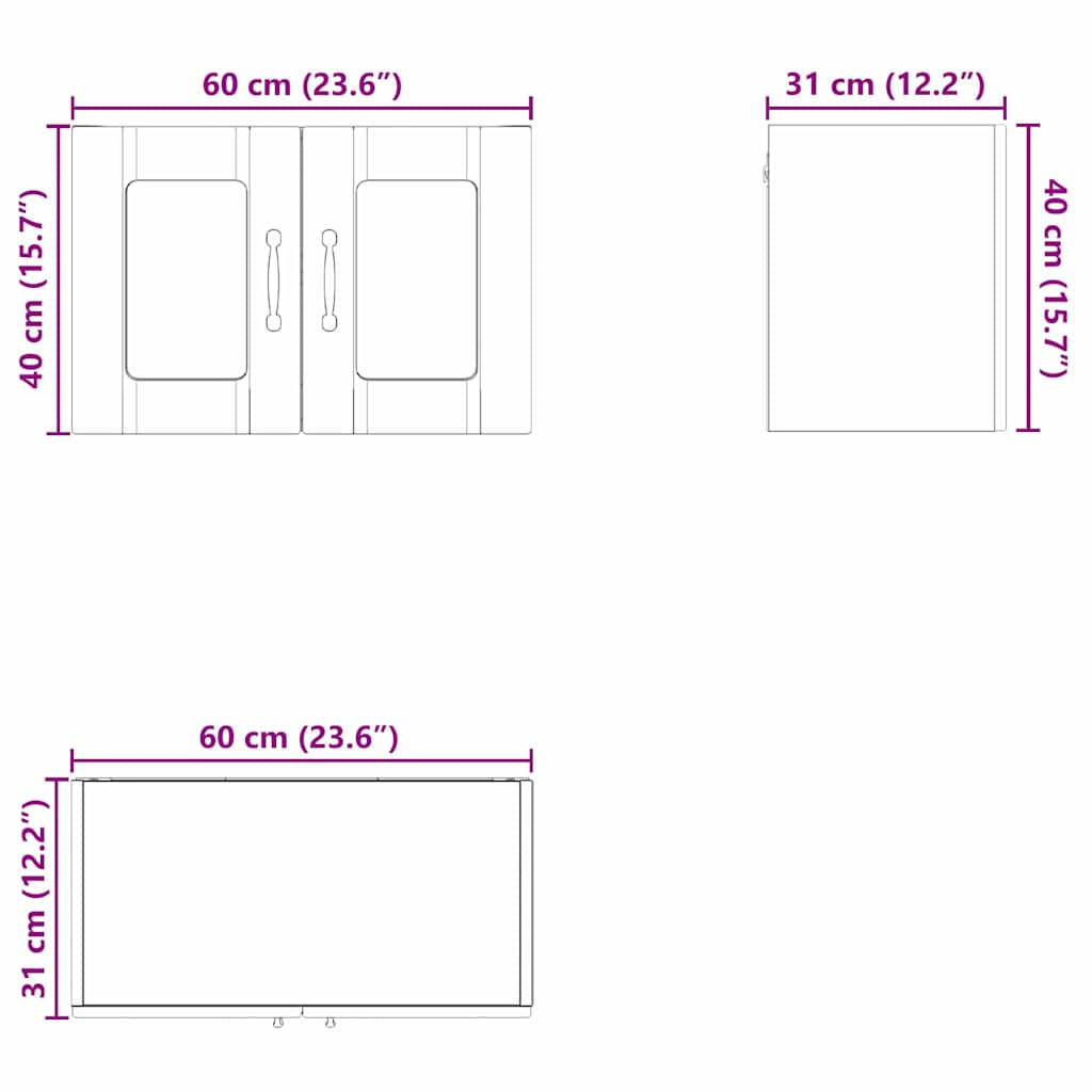 Zidni stakleni ormarić 2 pcs Betonski sivi 60 x 31 x 40 cm