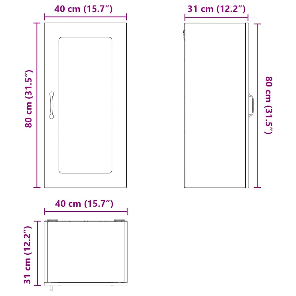 Zidni stakleni ormar 2 pcs Crna 40 x 31 x 80 cm