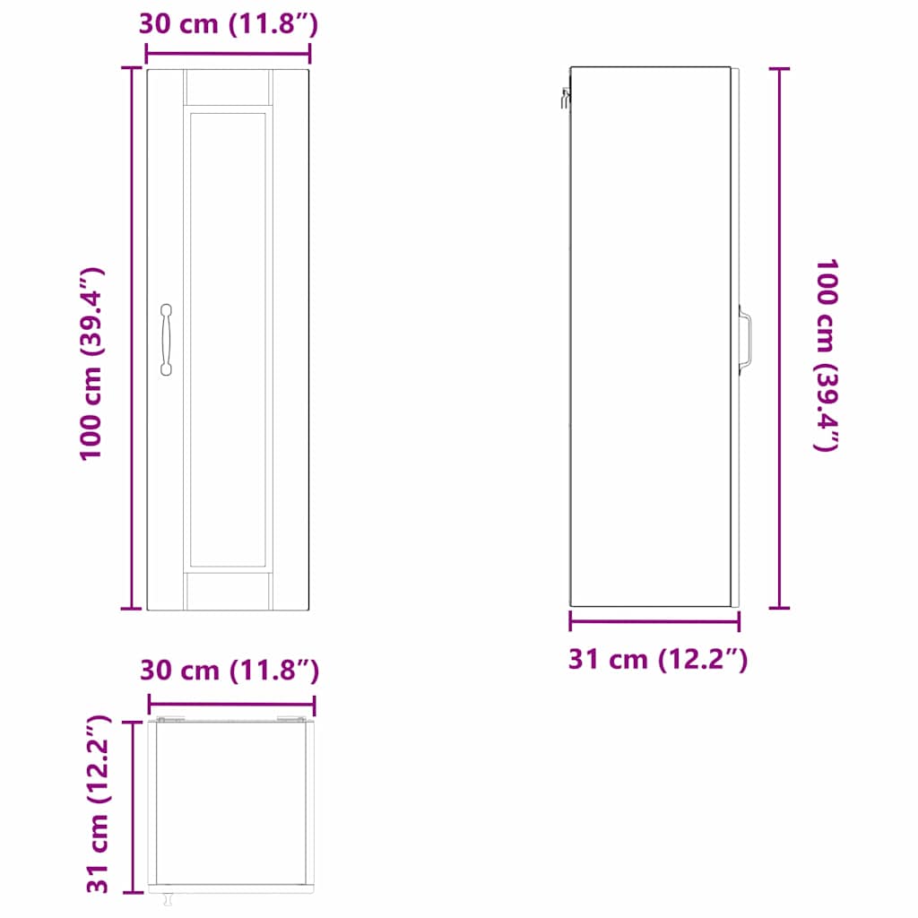 Ormar za Zid Betonski sivi 30 x 31 x 100 cm Konstruirano drvo