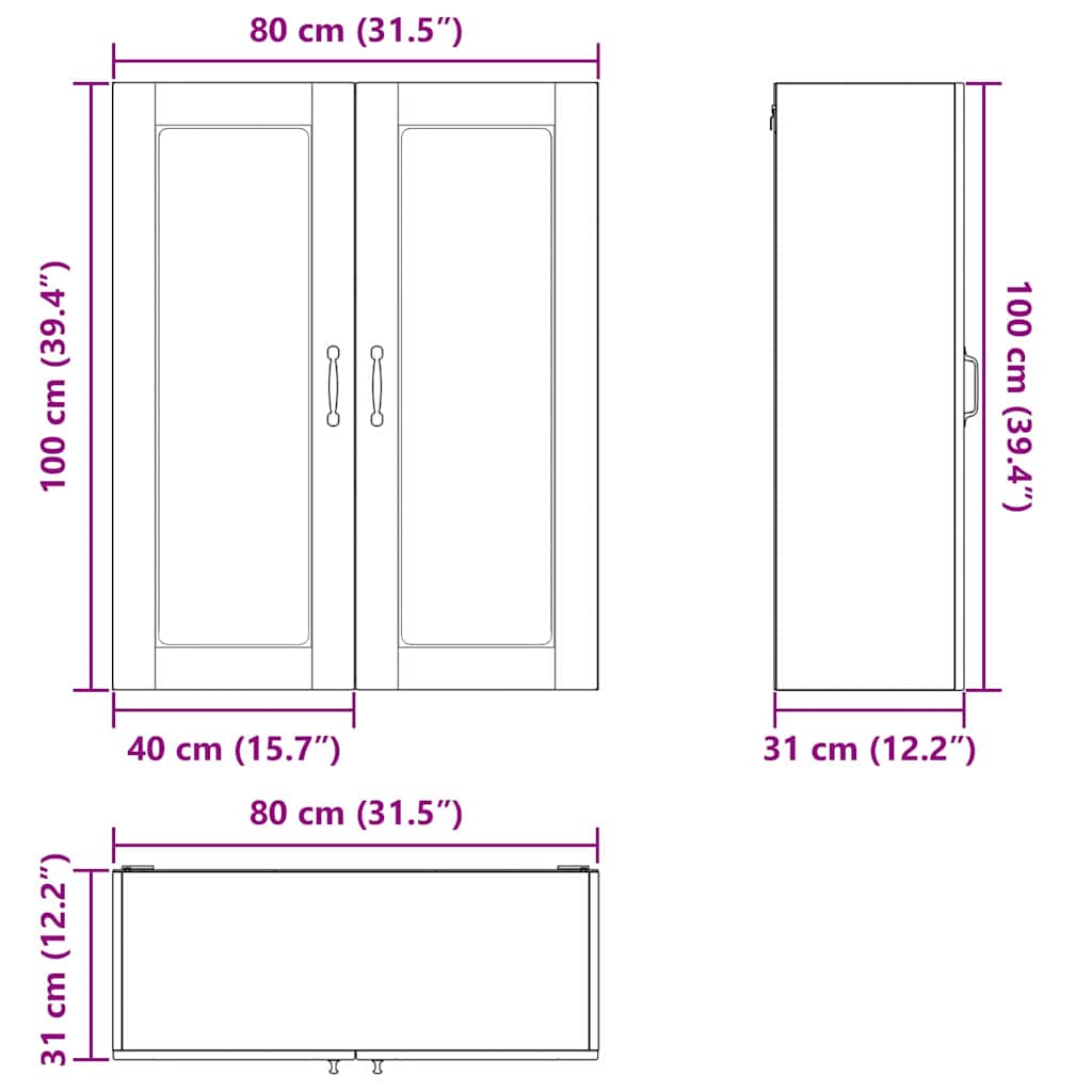 Zidni stakleni ormarić Crna 80 x 31 x 100 cm Konstruirano drvo