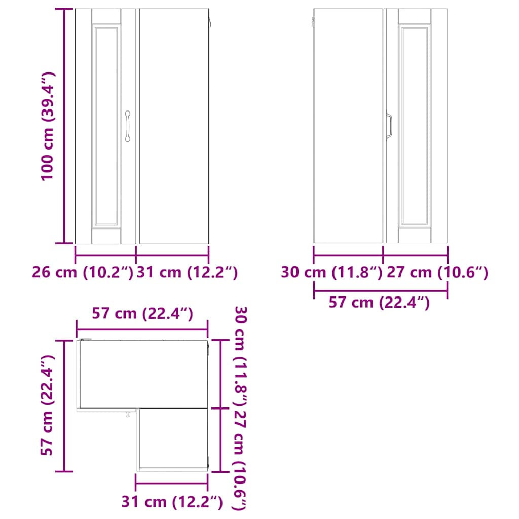 Zidni kutni ormar Dimljeni hrast 57 x 57 x 100 cm