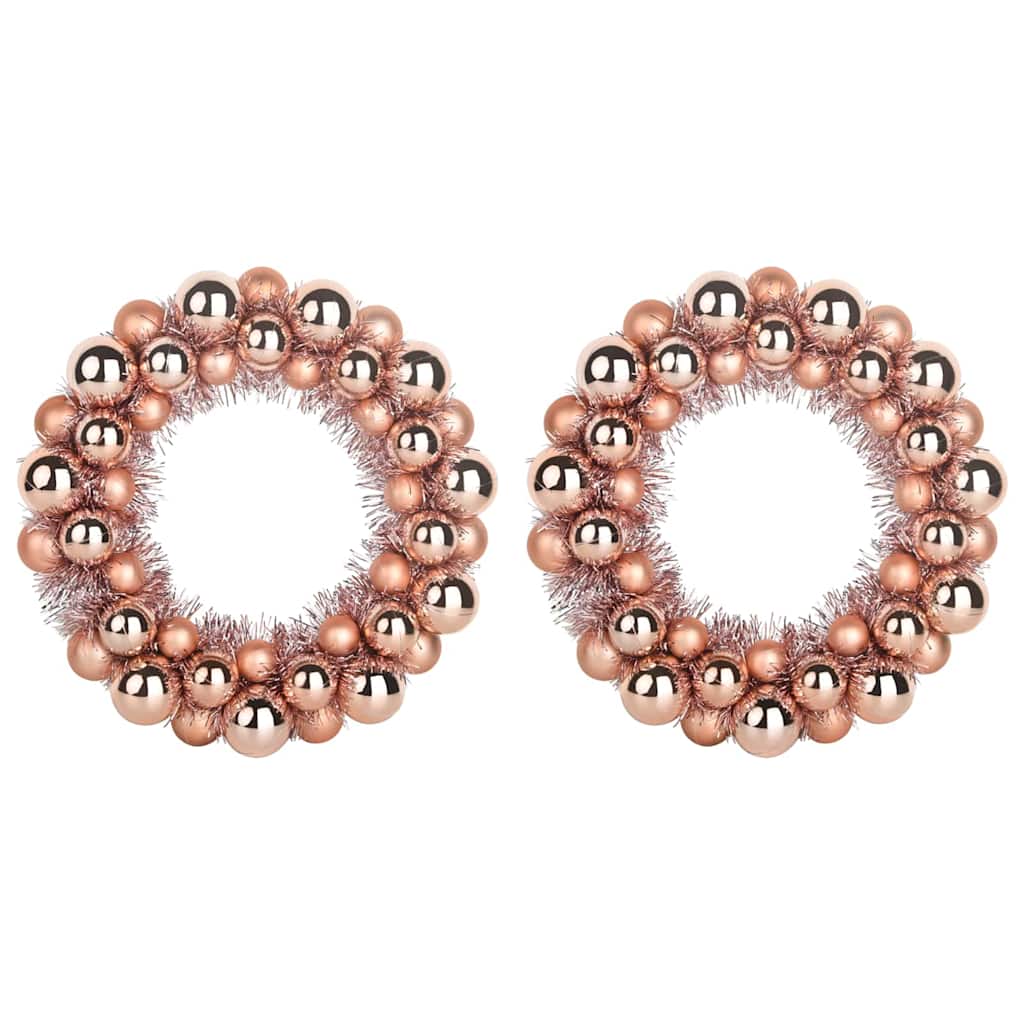 Vijenci s božićnim kuglicama 2 pcs Ružičasto zlatni