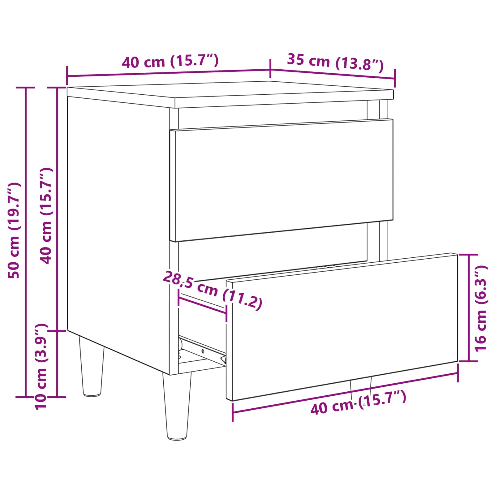 Krevetne ormariće s ladicama 2 pcs Staro drvo 40 x 35 x 50 cm
