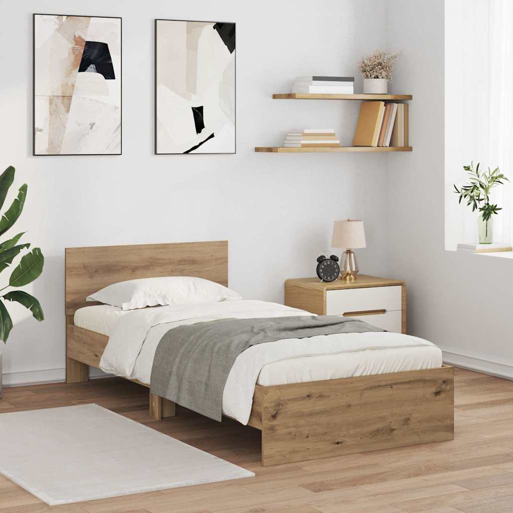 Krevetna konstrukcija s uzglavljem Umjetnički hrast 90 x 190 cm
