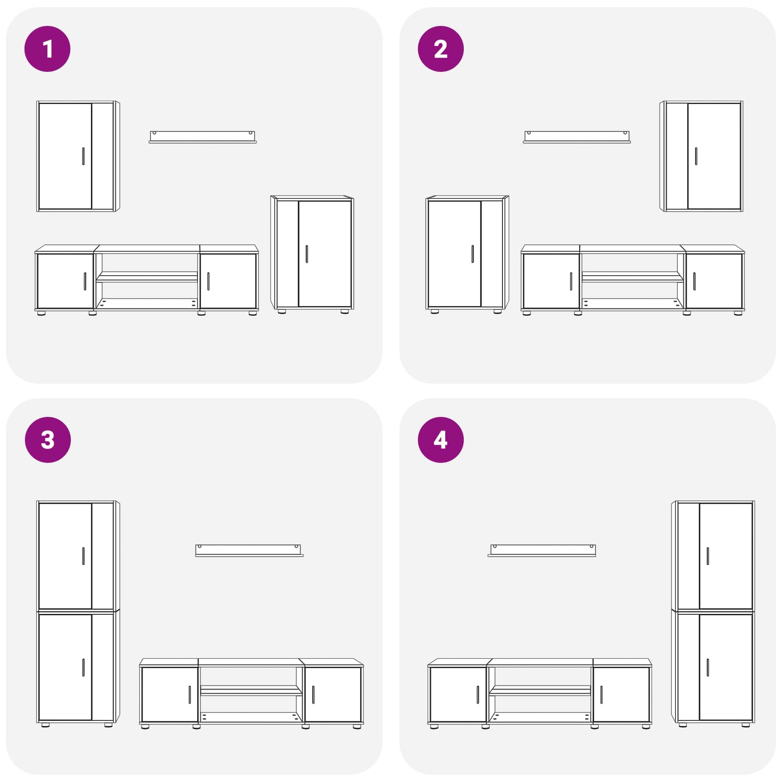 Set TV komoda Zidne 4 pcs Bijelo Konstruirano drvo