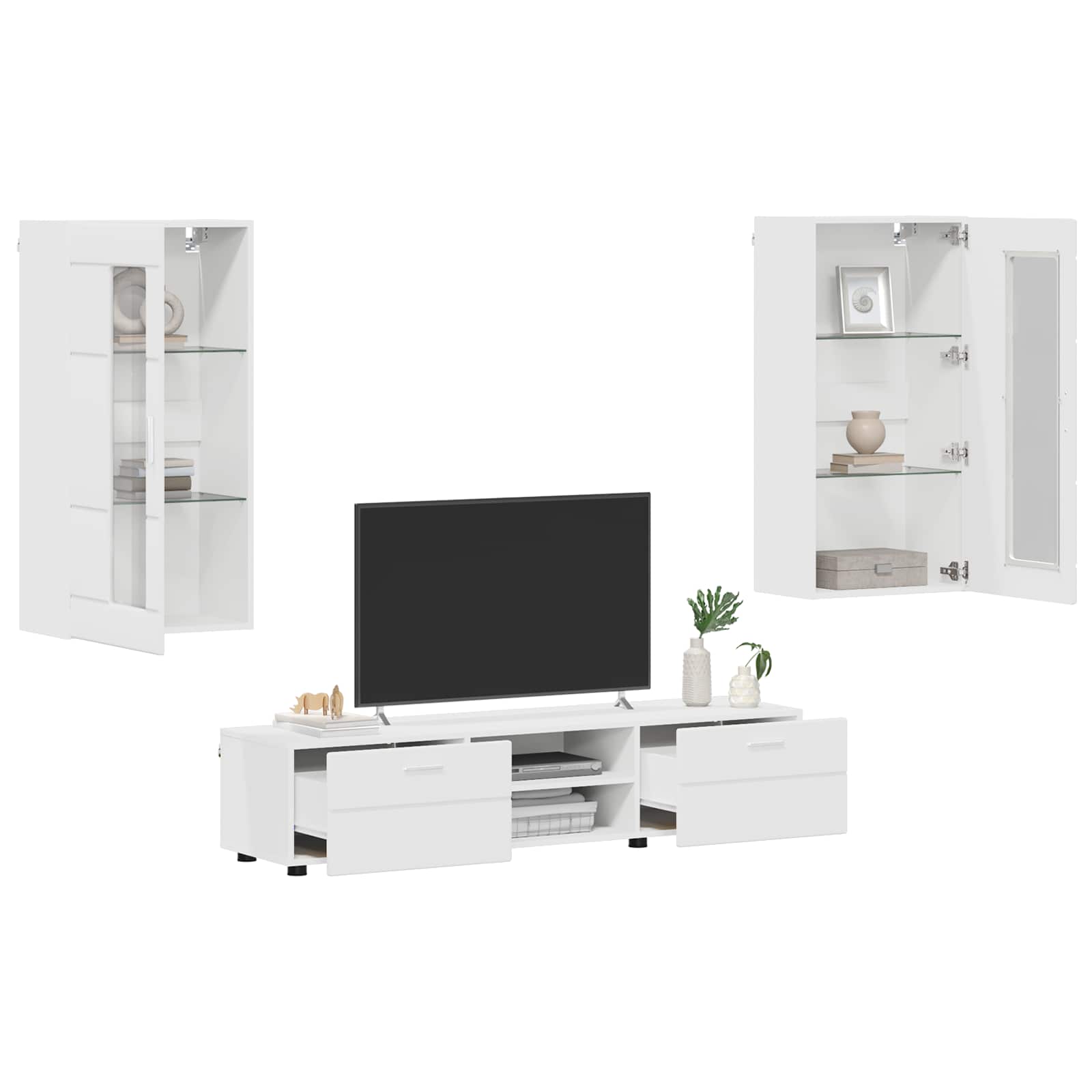 Set TV komoda s ladicama FLORIN 3 pcs Bijelo Konstruirano drvo
