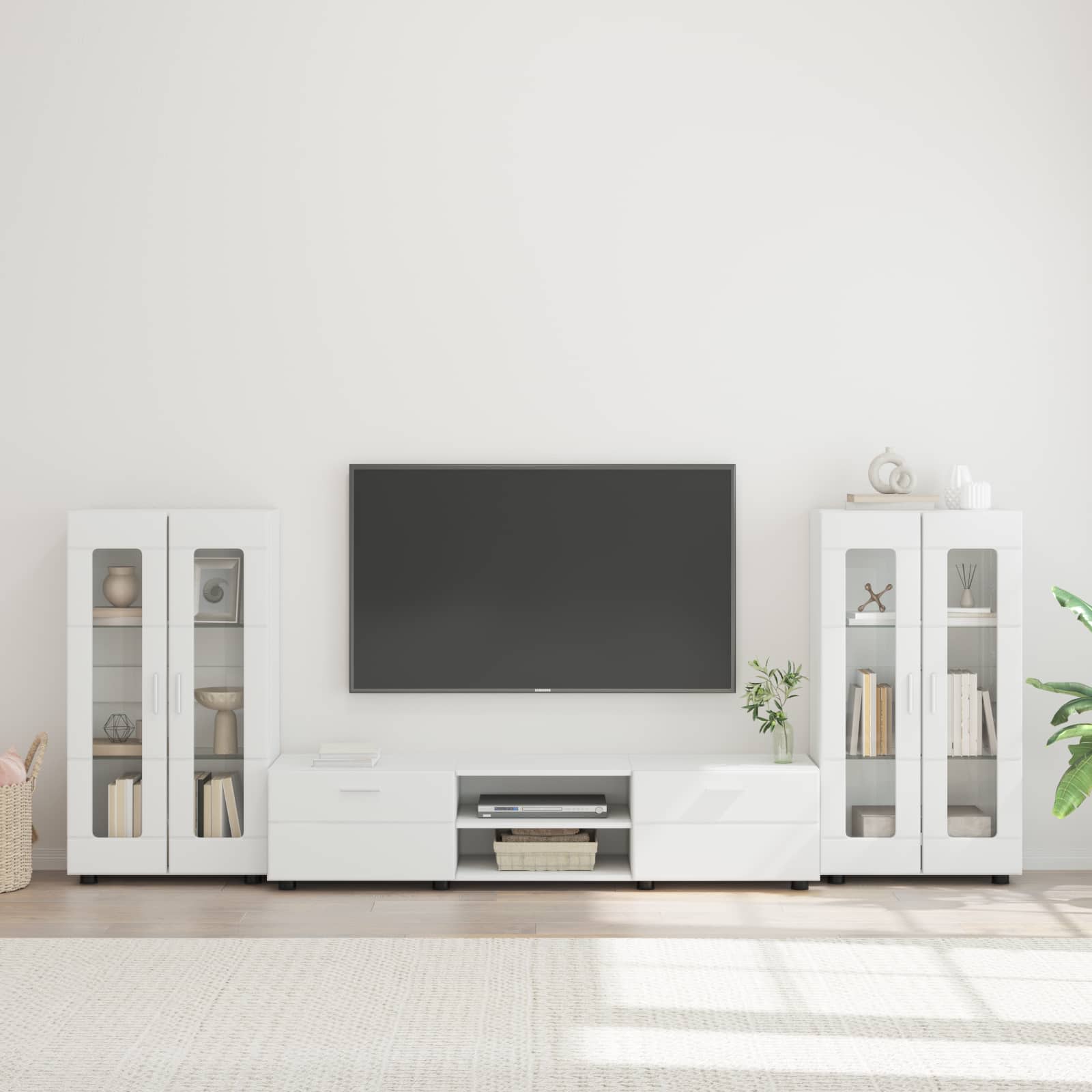 Set TV komoda s ladicama FLORIN 3 pcs Bijelo Konstruirano drvo