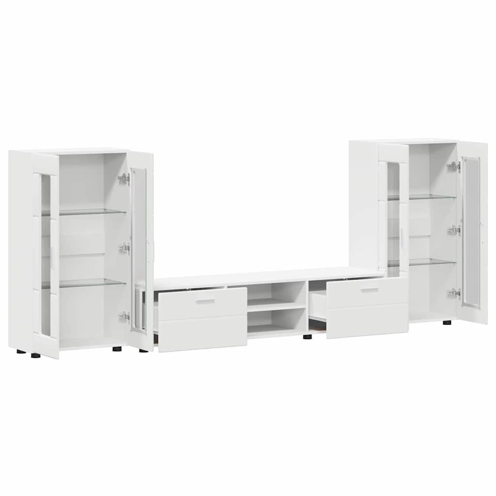 Set TV komoda s ladicama FLORIN 3 pcs Bijelo Konstruirano drvo