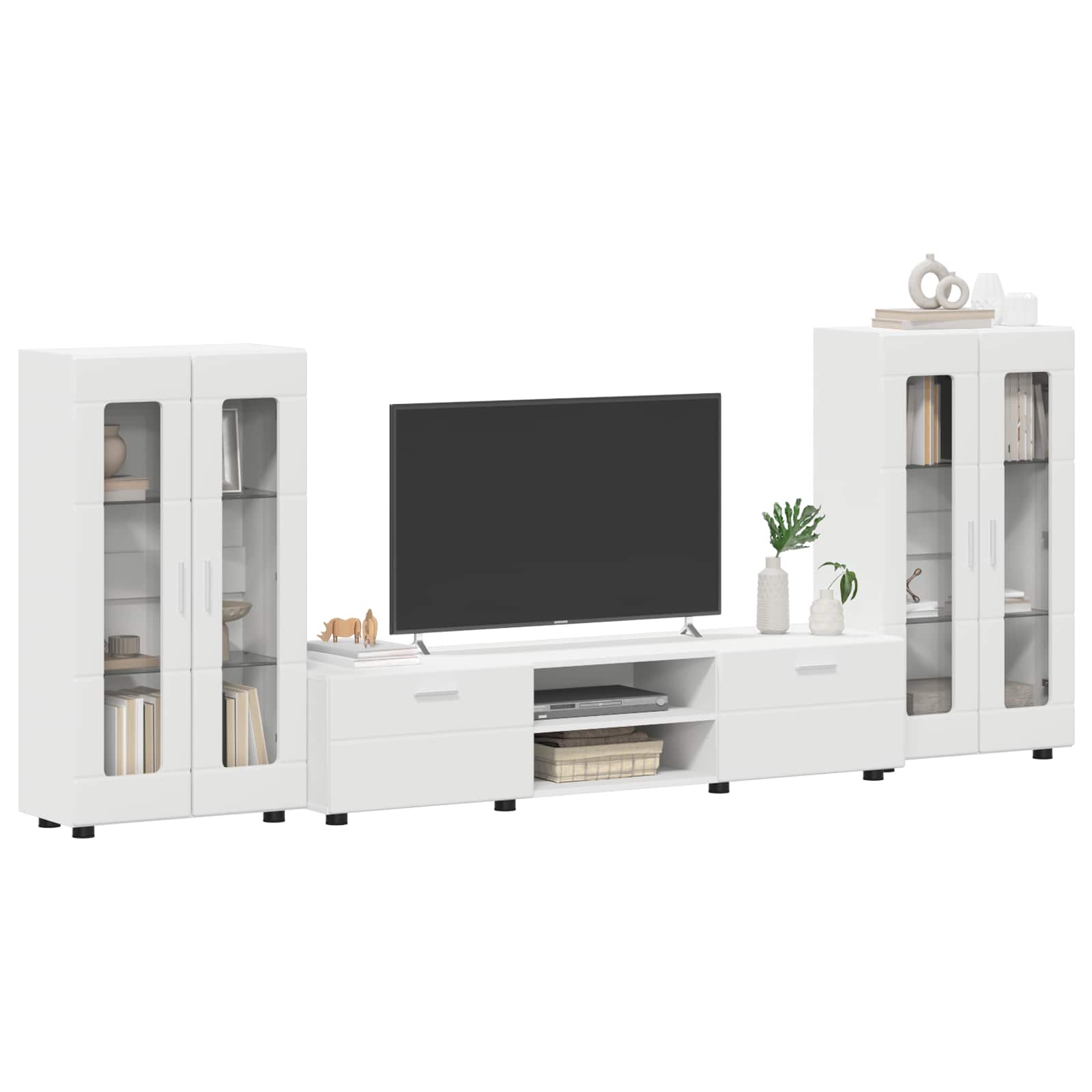 Set TV komoda s ladicama FLORIN 3 pcs Bijelo Konstruirano drvo