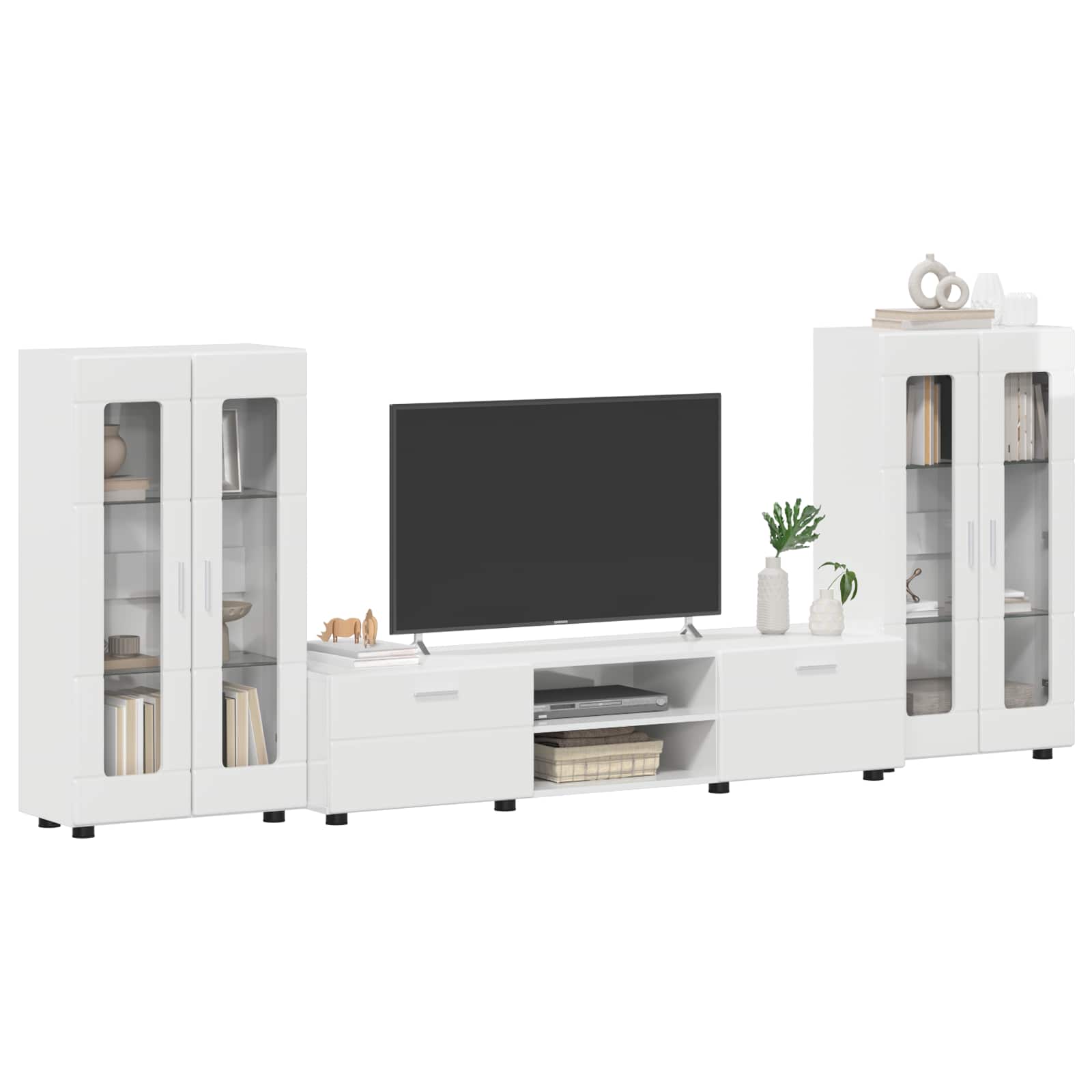 Set TV komoda FLORIN 3 pcs Visoki sjaj bijela Konstruirano drvo