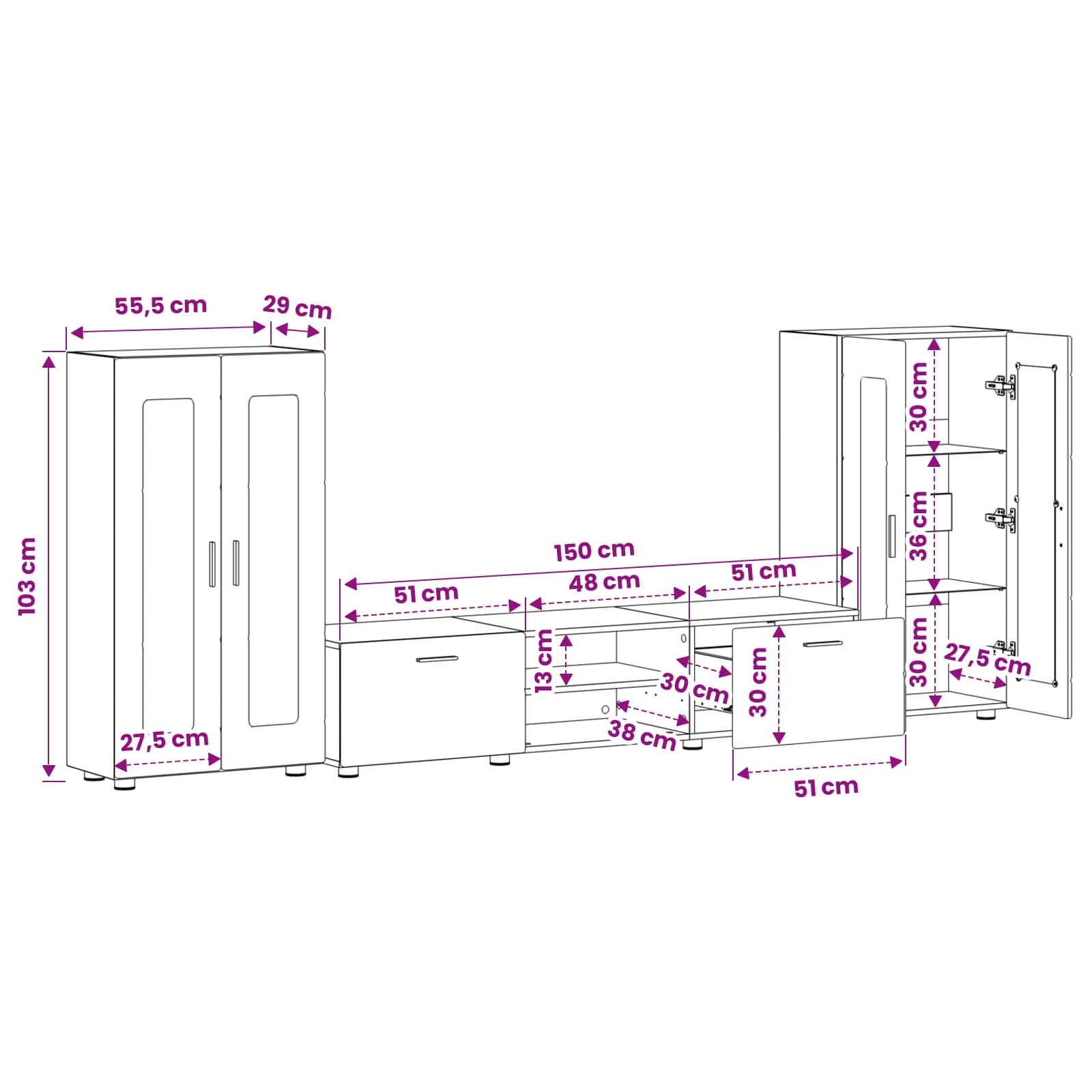 Set TV komoda FLORIN 3 pcs Staro drvo Konstruirano drvo