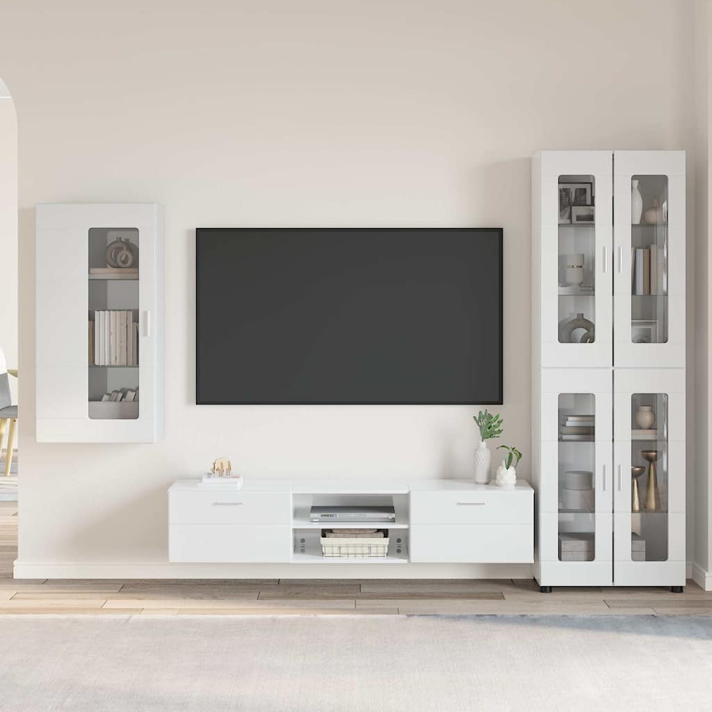 Set TV komoda FLORIN 3 pcs Visoki sjaj bijela Konstruirano drvo