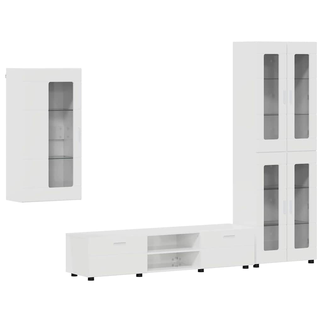 Set TV komoda FLORIN 3 pcs Visoki sjaj bijela Konstruirano drvo