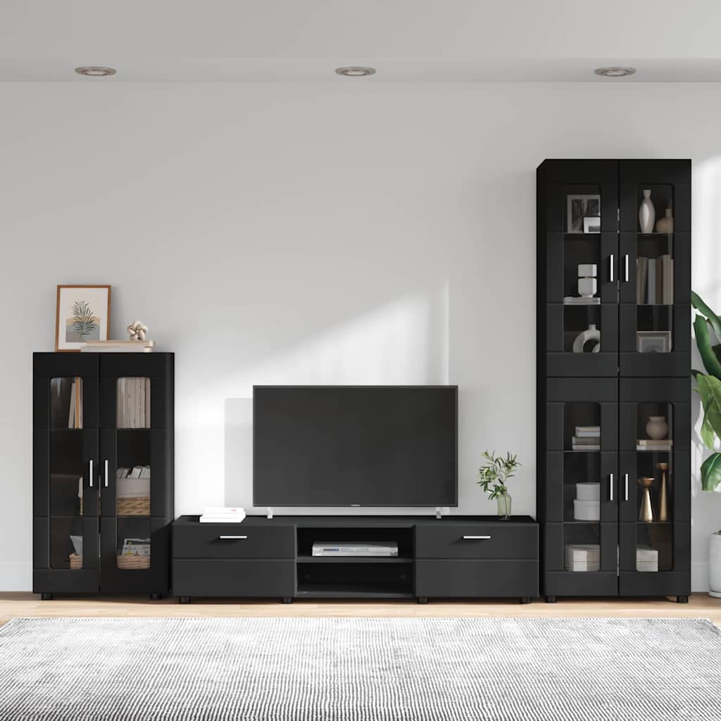 Set TV komoda s ladicama FLORIN 3 pcs Crna Konstruirano drvo