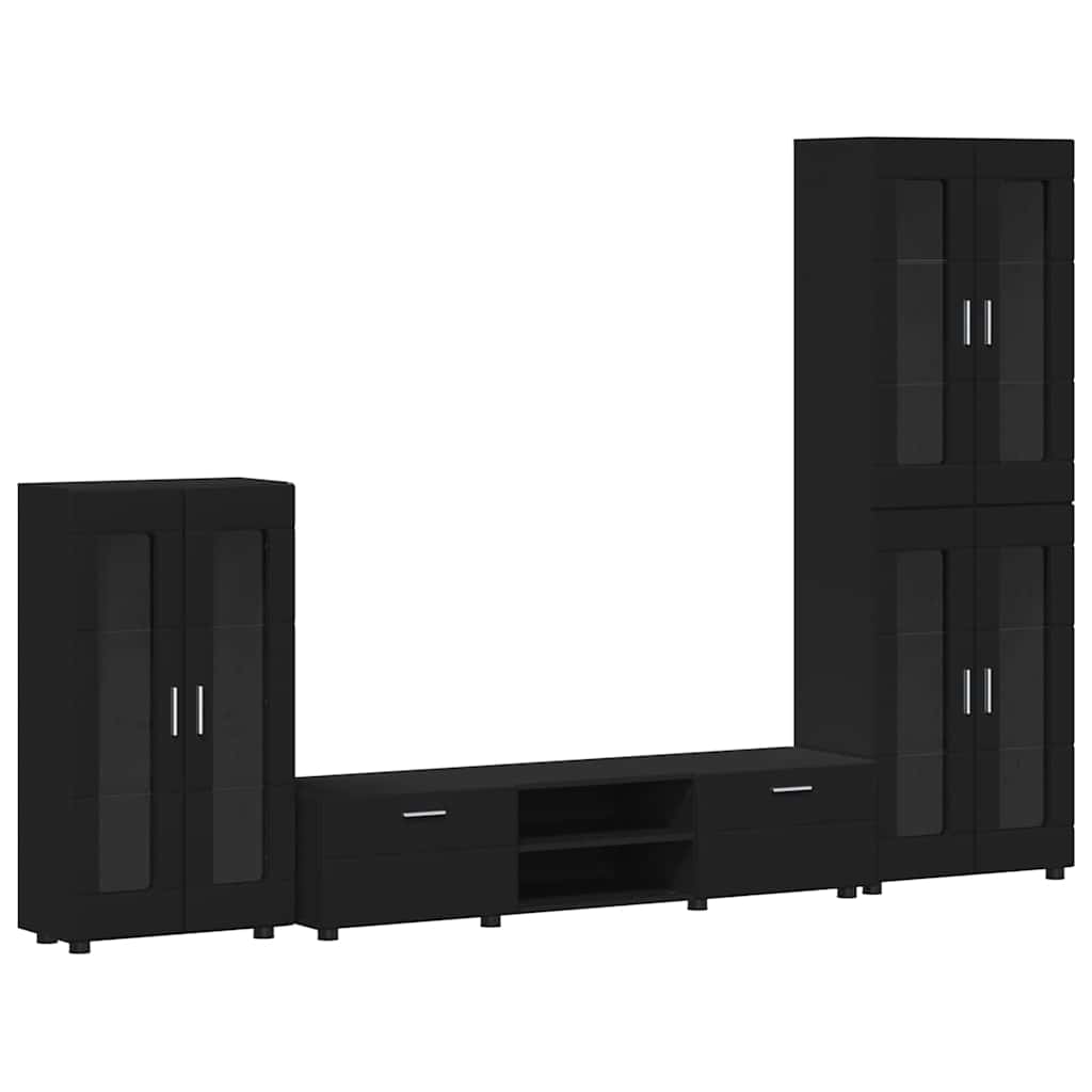 Set TV komoda s ladicama FLORIN 3 pcs Crna Konstruirano drvo
