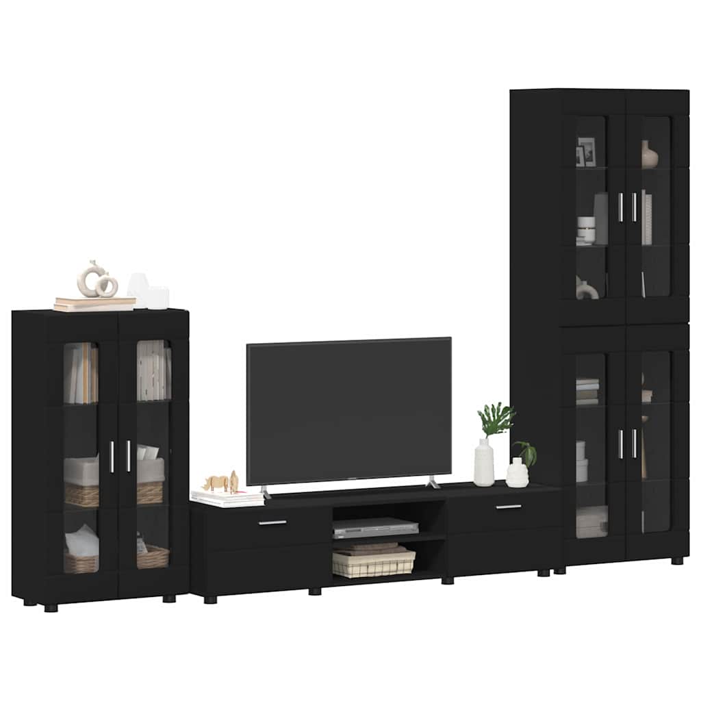 Set TV komoda s ladicama FLORIN 3 pcs Crna Konstruirano drvo
