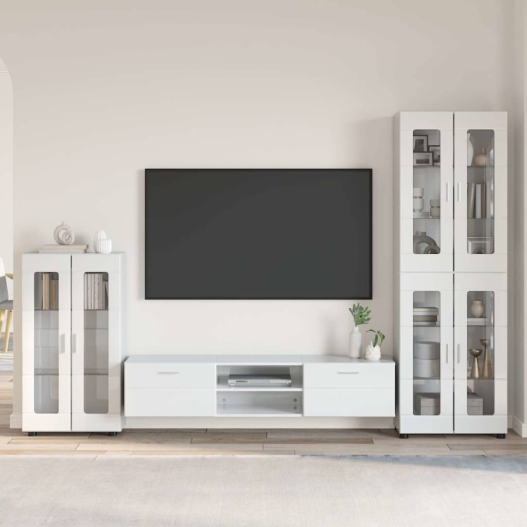 Set TV komoda FLORIN 3 pcs Visoki sjaj bijela Konstruirano drvo