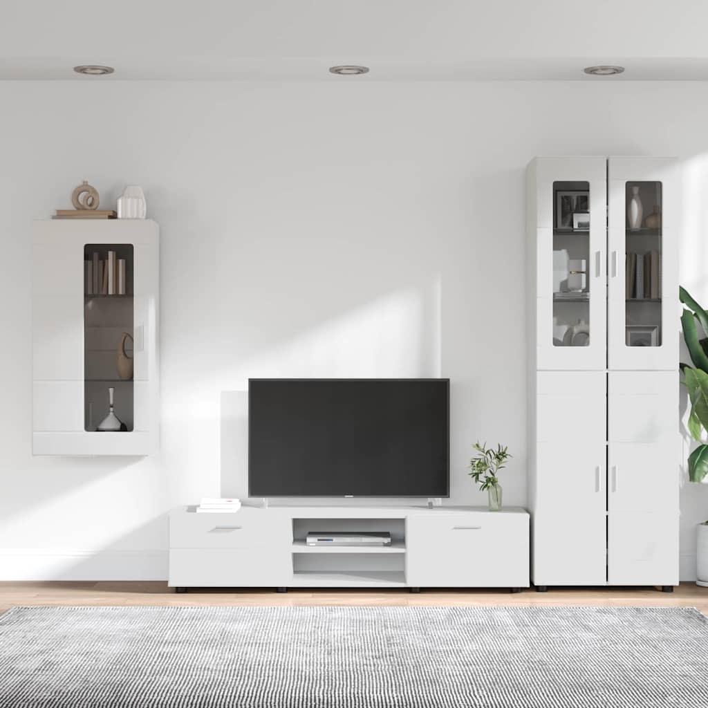 Set TV komoda s ladicama FLORIN 3 pcs Bijelo Konstruirano drvo