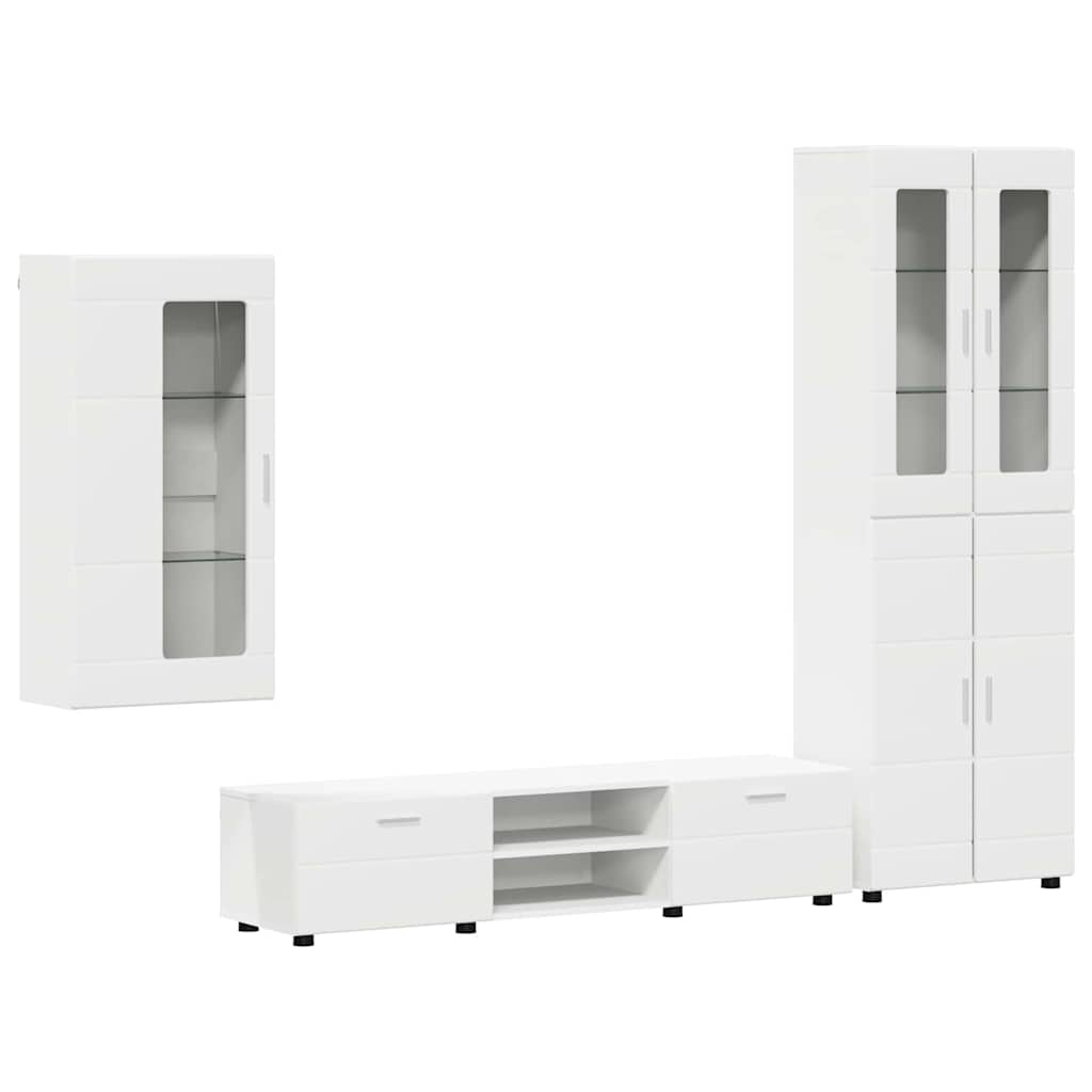 Set TV komoda s ladicama FLORIN 3 pcs Bijelo Konstruirano drvo