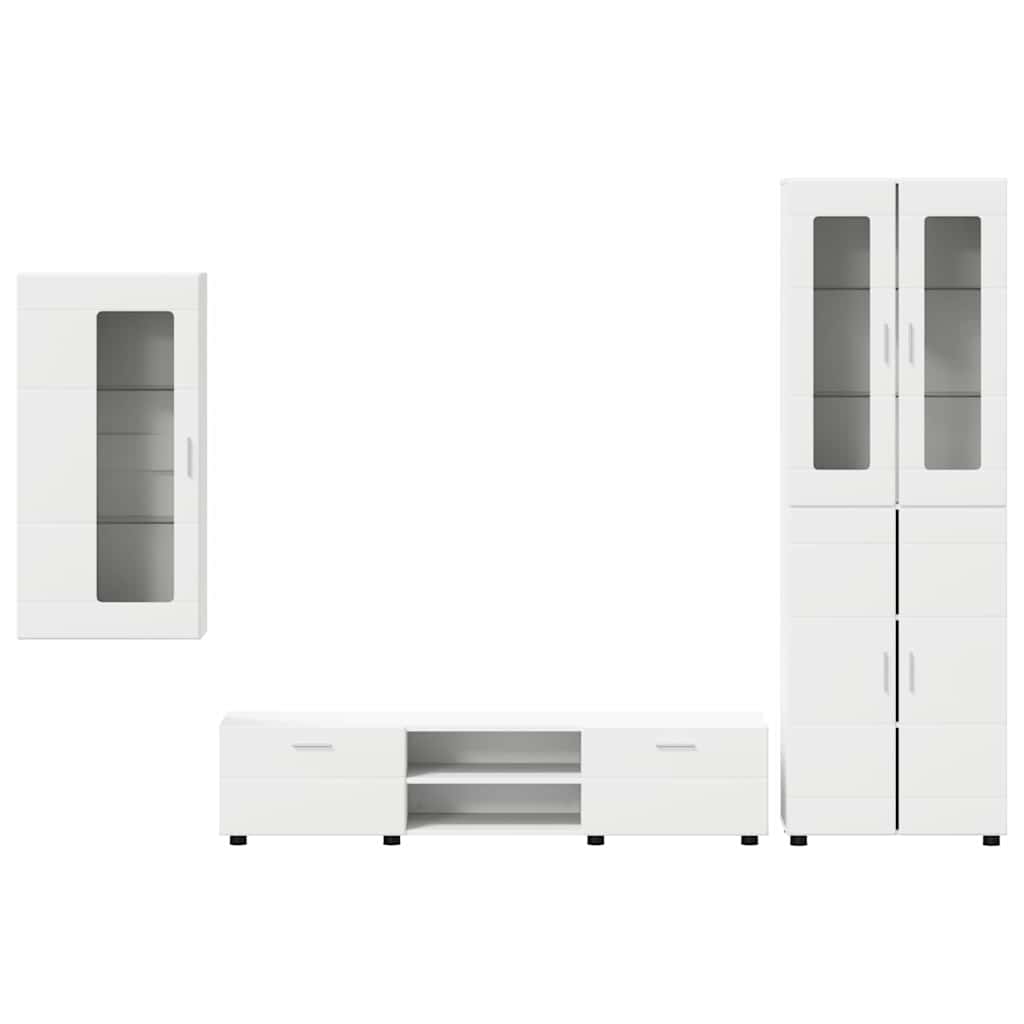 Set TV komoda s ladicama FLORIN 3 pcs Bijelo Konstruirano drvo