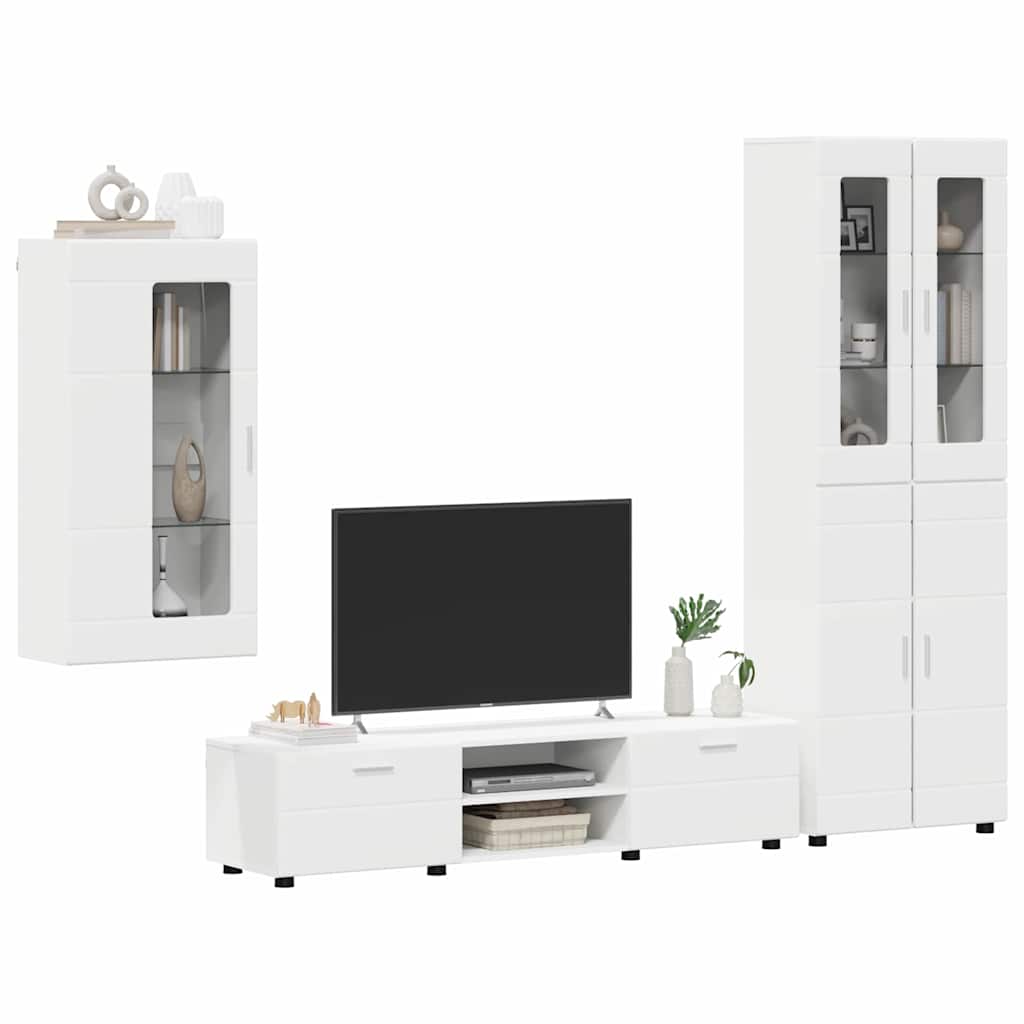 Set TV komoda s ladicama FLORIN 3 pcs Bijelo Konstruirano drvo