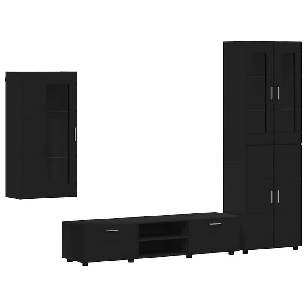 Set TV komoda s ladicama FLORIN 3 pcs Crna Konstruirano drvo