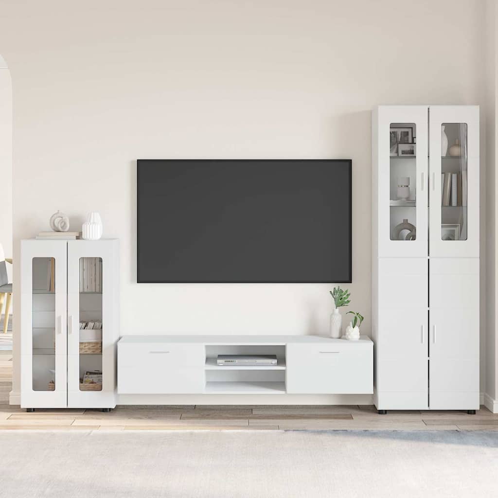 Set TV komoda s ladicama FLORIN 3 pcs Bijelo Konstruirano drvo