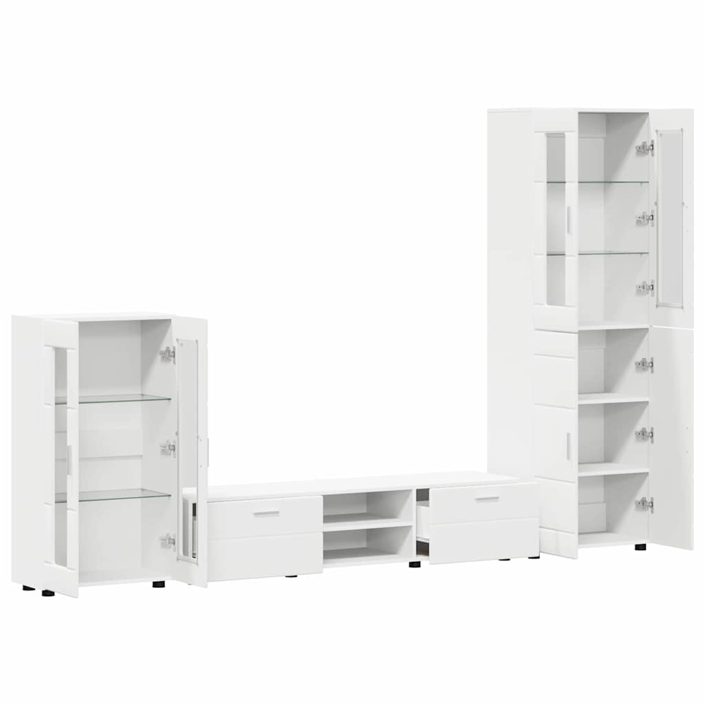 Set TV komoda s ladicama FLORIN 3 pcs Bijelo Konstruirano drvo