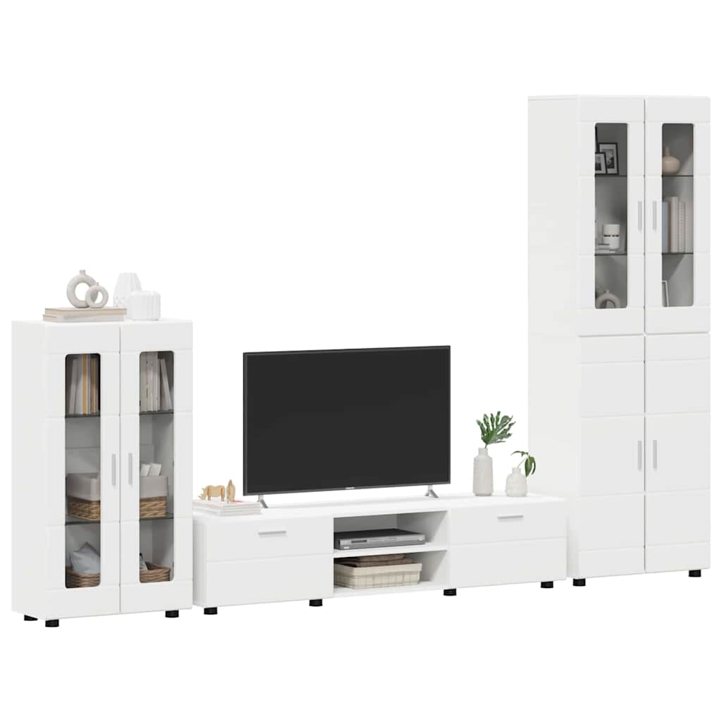 Set TV komoda s ladicama FLORIN 3 pcs Bijelo Konstruirano drvo