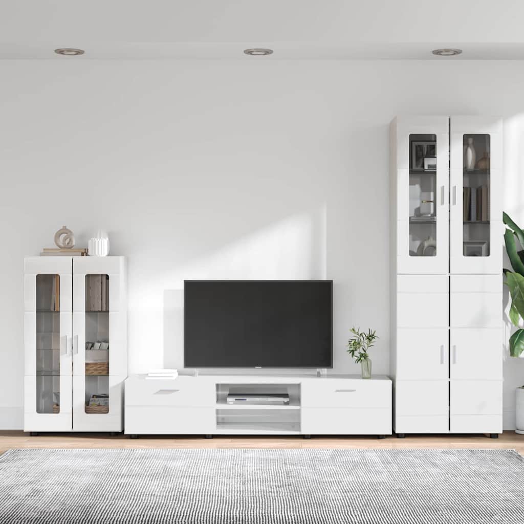 Set TV komoda FLORIN 3 pcs Visoki sjaj bijela Konstruirano drvo