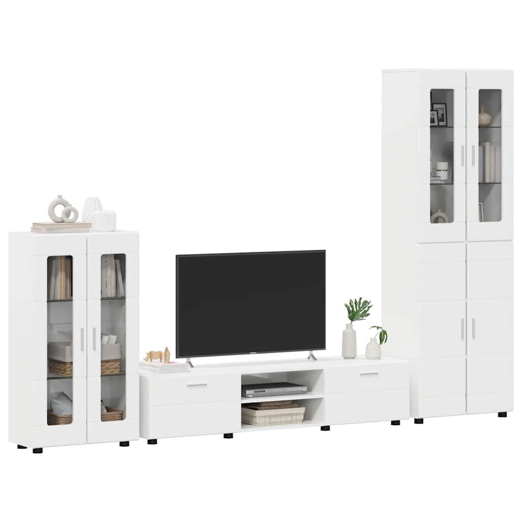 Set TV komoda FLORIN 3 pcs Visoki sjaj bijela Konstruirano drvo